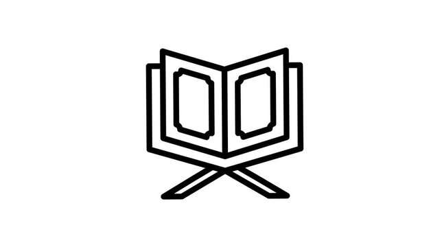 Quran Holy Book on Rehal Stand Islamic Line Icon Animation 4K Loop Alpha Chanel