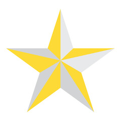 Obraz premium 3D beveled five-point star icon in yellow and grey isolated on white.