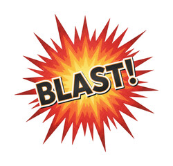 A dynamic comic style BLAST text on a vibrant red and yellow explosion graphic illustration