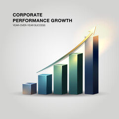 Ascending Business Growth: A visual representation of escalating success, with a dynamic graph symbolizing corporate performance and consistent year-over-year achievement.