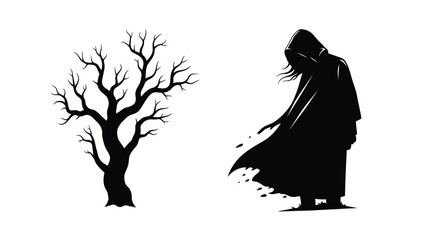 A solitary figure stands near a bare tree dramatic silhouette © DS