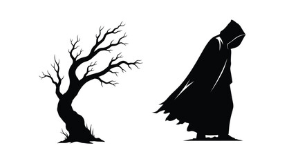 A dark figure stands beside a bare tree a striking silhouette © DS