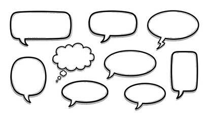 Obraz premium Set of doodle and speech bubble vector. Collection of contemporary figure, speech bubble with text good vibes on transparent background