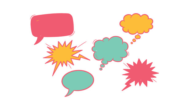 Set of doodle and speech bubble vector. Collection of contemporary figure, speech bubble with text good vibes on transparent background