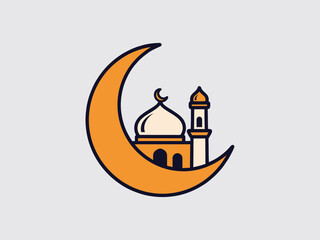 Obraz premium Crescent Moon with Mosque Illustration Design.