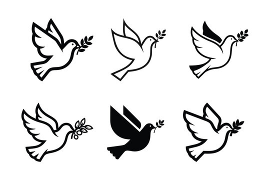  Flying peace dove vector, bird logo on a white background