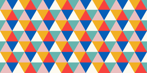 Triangle mosaic retro seamless pattern. Geometric colorful modern abstract ornate. Vector illustration. For prints, banners, packaging, design, projects, decorations, backgrounds, etc.