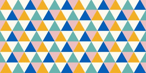 Triangle mosaic retro seamless pattern. Geometric colorful modern abstract ornate. Vector illustration. For prints, banners, packaging, design, projects, decorations, backgrounds, etc.