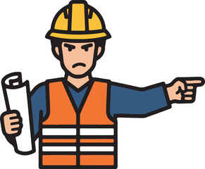 Angry Construction Supervisor Flat Vector for Project Management Site, project management software, site safety training, labor relations articles, and industrial leadership presentations.