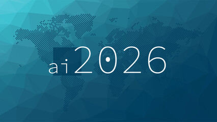 2026 Artificial intelligence. AI neural network digital brain machine deep learning processing big data analysis technology. Vector illustration. Geometry network blue gradient background