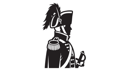 Obraz premium Vintage military officer standing proudly in formal uniform with ceremonial hat and sword