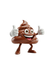 Obraz premium hyper-realistic 3d anthropomorphic poop emoji with glossy chocolate-brown texture, large cartoon eyes, beaming smile, giving a double thumbs-up on a transparent background, concept of positive