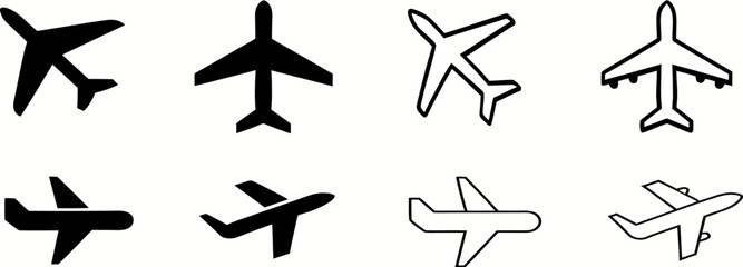 Airplane Icon Set - Vector Aircraft Silhouettes Collection