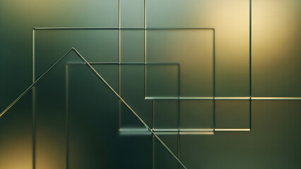 Geometric Abstract Composition of Transparent Layers and Metal Edges in Ambient Light