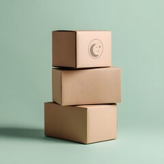 Obraz premium Brown cardboard boxes stacked with moon and stars design on top