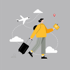 Happy Traveler with Suitcase Vector Illustration Flat Design