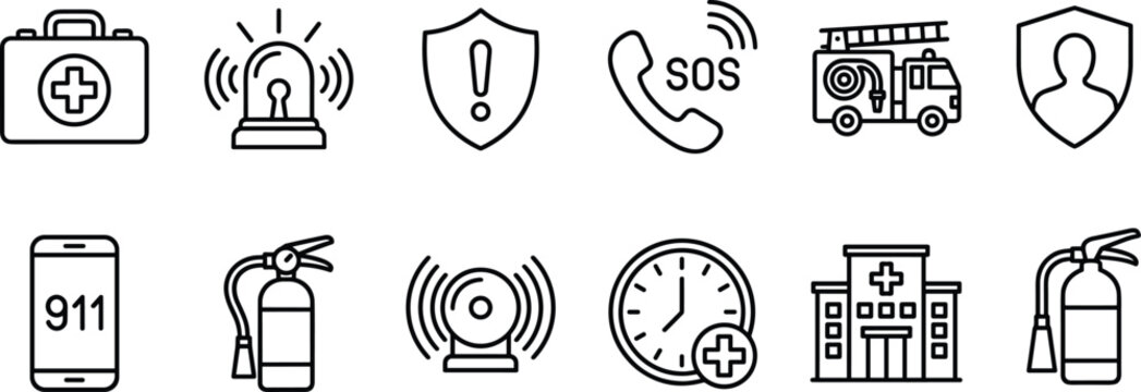 Set of 12 emergency response icons vector
