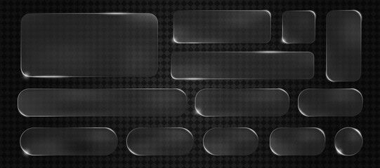 Liquid glass UI UX frames set. Modern frosted glass rectangular elements for web design, transparent interface components, minimal vector layout kit for apps, dashboards, websites