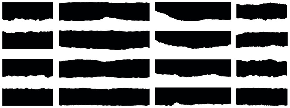Set of ripped paper, jagged border, torn sheets paper top, collection of torn, Paper torn strip stroke with cut stuck edges vector illustration, Set of white headline band. Calligraphy border, 