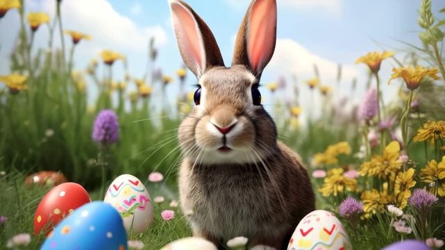 Holiday Easter with bright eggs are main accessory at background