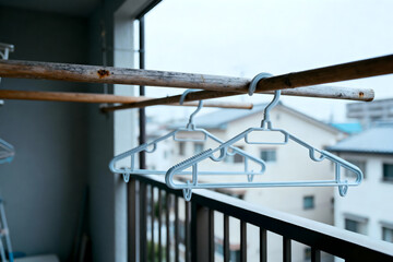 Naklejka premium quiet Japanese apartment balcony with laundry pole