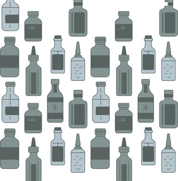 Seamless Pattern Pharmaceutical Vials and Spice Shakers Vector Illustration