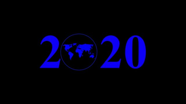 Aerial view of year text with 2020 and Earth icon for environmental awareness, sustainability goals, and climate change action, happy new year and environment day, Motion graphics of year concept