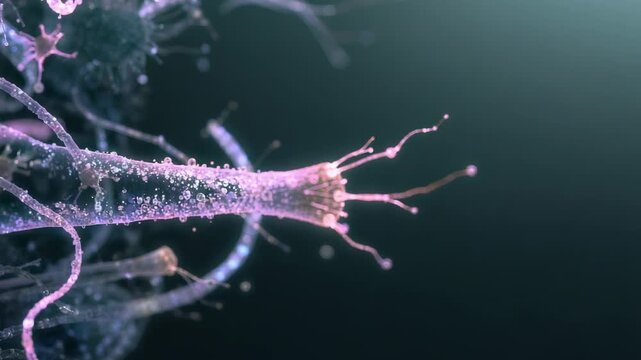 Showing beaded filament at microscale responding to lighting shifts, droplet tipped tendrils moving
