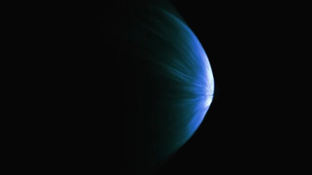 a rocket launch contrail illuminated by the sun against the dark night sky, creating a jellyfish effect