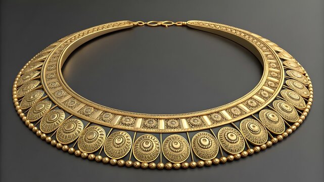 Intricate ancient gold torc necklace with detailed embellishments