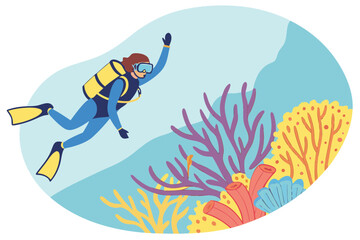 A Scuba Diver Explores a Vibrant Coral Reef Underwater