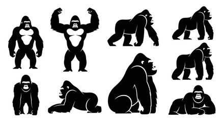 Collection of black gorilla silhouettes in various poses © MOCHRABBUL