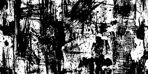 Vintage black ink splatter and grunge paint texture design featuring a dirty paper border and rough artistic elements on an old vector illustration background