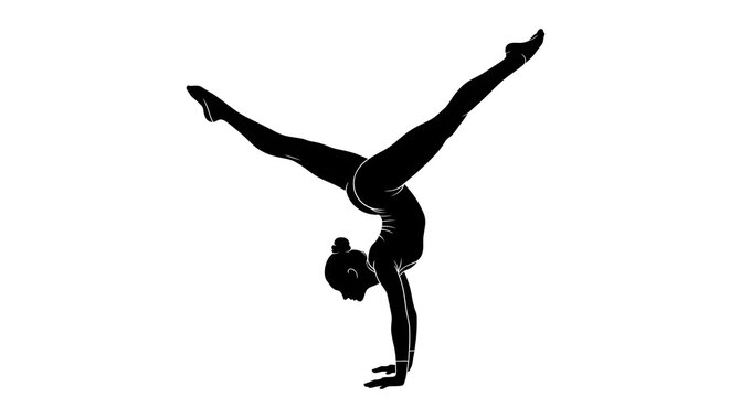 Silhouette of gymnast performing handstand with extended legs