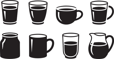 Black Coffee Cups and Mugs on White Background