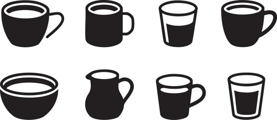 Black and White Coffee Mugs and Cups on White Background