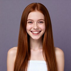 Smiling Redhead Woman Studio Portrait