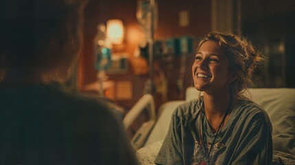 Fototapeta premium Woman is smiling in a hospital room