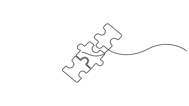 Animated self drawing of One line drawing Puzzle vector. Puzzle single line vector linear icon. Puzzle game outline line design. 