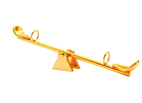 A sleek golden seesaw isolated against a deep black background, symbolizing balance and luxury isolated on transparent background