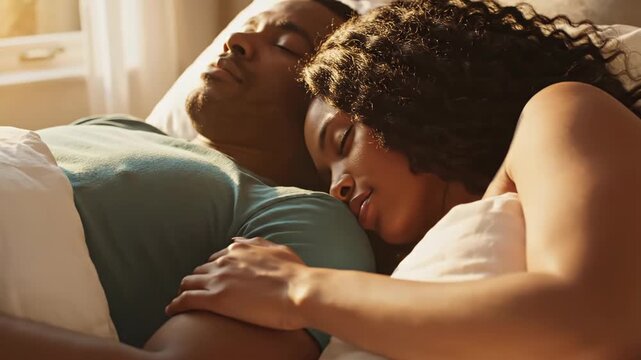 Couple sleeping together in a cozy bedroom setting peacefully