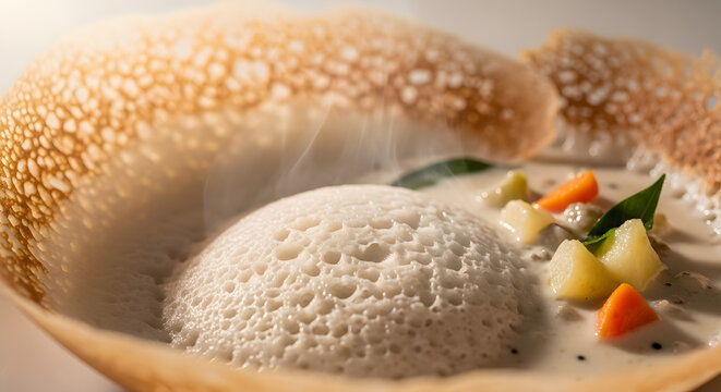 Steaming Hot South Indian Appam with Traditional Vegetable Stew Breakfast