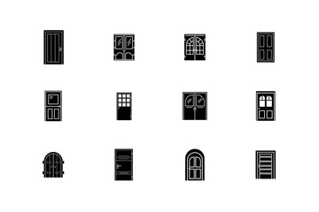 House Front Door and Entrance Gate Silhouette Vector Icon Set