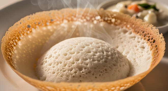 Steaming Hot South Indian Appam with Traditional Vegetable Stew Breakfast