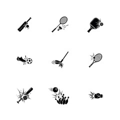Sports Action and Ball Impact Silhouette Vector Icon Set
