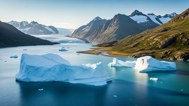 Melting Icebergs in Serene Arctic Landscape.