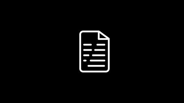 Document icon with pointed line animation isolated on black background