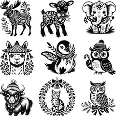 Obraz premium Christmas Animal Svg Bundle, Christmas Cut File, Animal Winter Svg