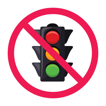 Forbidden sign with traffic light icon, do not run red light symbol, do not ignore traffic light symbol