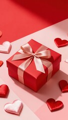 Gift box background with hearts, love, Valentine's Day